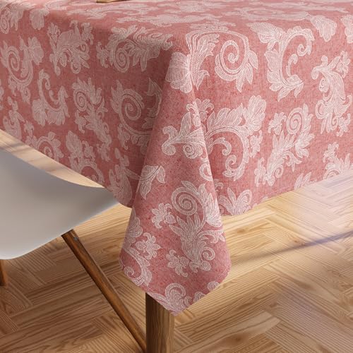 Encasa XO 4 to 6 Seater Estischtuch 145x180 cm (57x72 in) I Blumen Red Jacquard -Style -Druck auf Chambray Homespun Cotton I für Familienversammlungen, Partys, die ich waschbar ist von Encasa XO
