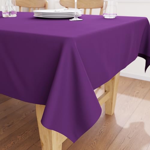 Encasa XO Baumwoll-Canvas-Tischdecke | Purple Einfarbig | Rechteckige Größe 140x230 cm | Esstischdecke zur Dekoration – maschinenwaschbar von Encasa XO