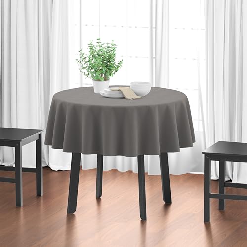 Encasa XO Baumwoll-Canvas-Tischdecke | Grey Einfarbig | Rechteckige Größe 140 cm-Round | Esstischdecke zur Dekoration – maschinenwaschbar von Encasa XO