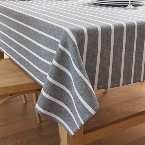 Encasa XO Baumwoll Rechteckig Tischdecke | (140x180 cm) | Roma graue Streifen | Tischdecke für Dekoration von Encasa XO