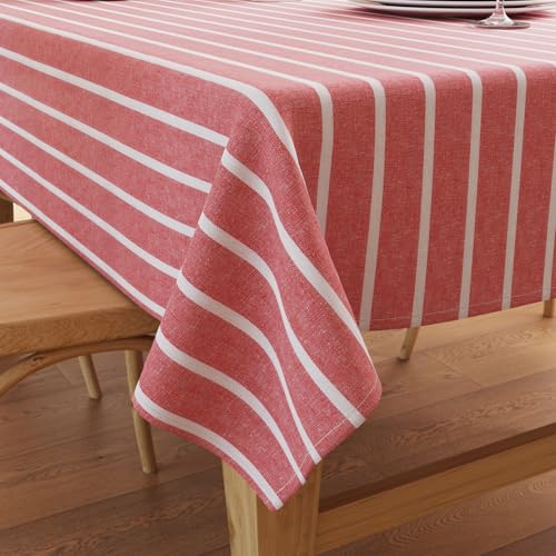 Encasa XO Baumwoll Rechteckig Tischdecke | (140x180 cm) | Roma rote Streifen | Tischdecke für Dekoration von Encasa XO