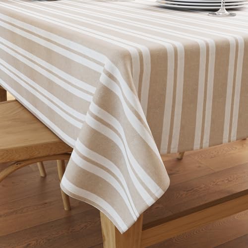Encasa XO Baumwoll Rechteckig Tischdecke | (140x240 cm) | Franca Beige Streifen | Tischdecke für Dekoration von Encasa XO