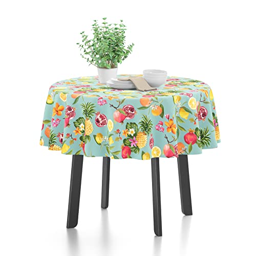 Encasa XO Polyester Bedruckte Tischdecke, Tischdecke aus Twill-Stoff, wasserabweisend, Länge 140 cm-Round für rechteckigen Esstisch 4 Seater. Maschinenwaschbar, langlebig - Pineapple von Encasa XO