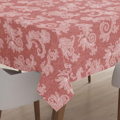 Encasa 4 Seater Estischtuch 145x145 cm (57x57 in) I Blumen Rot Jacquard -Style -Druck auf Chambray Homespun Cotton I für Familienversammlungen, Partys, die ich waschbar ist von Encasa