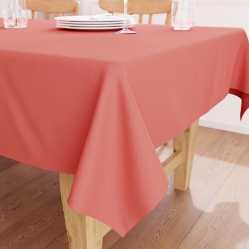 Encasa XO Baumwoll-Canvas-Tischdecke | Coral Einfarbig | Rechteckige Größe 140x230 cm | Esstischdecke zur Dekoration – maschinenwaschbar von Encasa XO