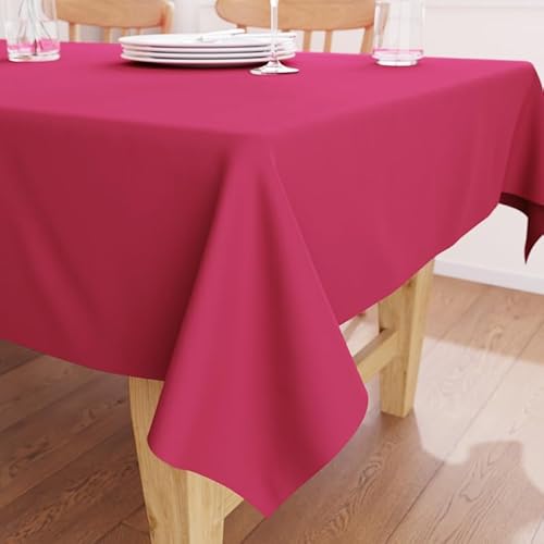 Encasa Baumwoll-Canvas-Tischdecke | Pink Einfarbig | Rechteckige Größe 140x180 cm | Esstischdecke zur Dekoration – maschinenwaschbar von Encasa