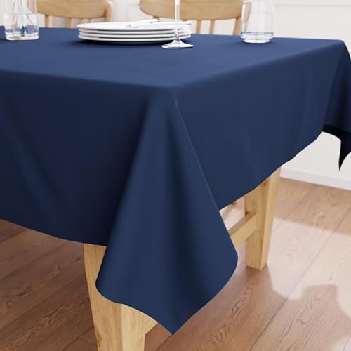 Encasa Baumwoll-Canvas-Tischdecke | Scotch Blue Einfarbig | Rechteckige Größe 140x180 cm | Esstischdecke zur Dekoration – maschinenwaschbar von Encasa