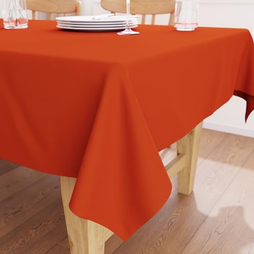 Encasa-Tischdecke aus 100% Baumwoll-Leinen mit Ziegel einfarbig und Rectangular Größe 140x180 cm für 4 to 6 Seater Esstisch-Herbstdekoration, Halloween- und Weihnachtsfeste – maschinenwaschbar von Encasa