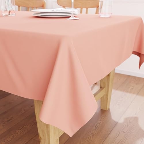 Encasa Baumwoll-Canvas-Tischdecke | Pulver rosa Einfarbig | Rechteckige Größe 140x180 cm | Esstischdecke zur Dekoration – maschinenwaschbar von Encasa