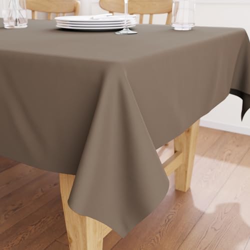 Encasa-Tischdecke aus 100% Baumwoll-Leinen mit Beige einfarbig und Rectangular Größe 140x230 cm für 6 to 8 Seater Esstisch-Herbstdekoration, Halloween- und Weihnachtsfeste – maschinenwaschbar von Encasa