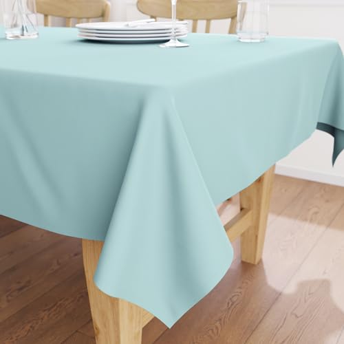 Encasa Homes Einfarbige Farbe Oxford-Baumwolltischdecke für 6 bis 8 Sitze Großer Esstisch - 142 x 230 cm, Eierblau - Baumwoll-Canvas-Gewebe, mercerisiert, waschbar, rechteckig für Zuhause von Encasa