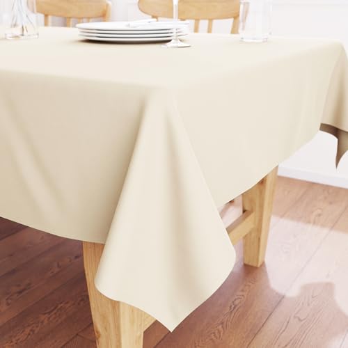 Encasa XO Baumwoll-Canvas-Tischdecke | Natural Einfarbig | Rechteckige Größe 140x230 cm | Esstischdecke zur Dekoration – maschinenwaschbar von Encasa XO