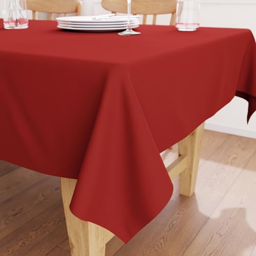 Encasa Homes Tovaglia Oxford in Cotone tovaglia di Cotone semplice Colore per 6 a 8 posti a sedere Grande tavolo da pranzo - 142 x 230 cm, Profondo Rosso - Tessuto in Tela di Cotone, mercerizzato von Encasa