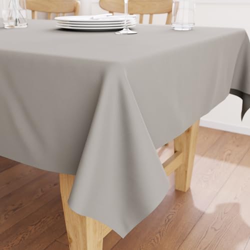 Encasa XO Baumwoll-Canvas-Tischdecke | Light Grey Einfarbig | Rechteckige Größe 140x230 cm | Esstischdecke zur Dekoration – maschinenwaschbar von Encasa XO