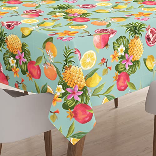 Encasa Polyester Bedruckte Tischdecke, Tischdecke aus Twill-Stoff, wasserabweisend, Länge 142x180 cm für rechteckigen Esstisch 4 to 6 Seater. Maschinenwaschbar, langlebig - Ananas von Encasa