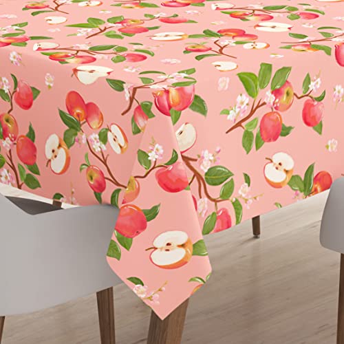 Encasa Polyester Bedruckte Tischdecke, Tischdecke aus Twill-Stoff, wasserabweisend, Länge 142x180 cm für rechteckigen Esstisch 4 to 6 Seater. Maschinenwaschbar, langlebig - Apfel von Encasa