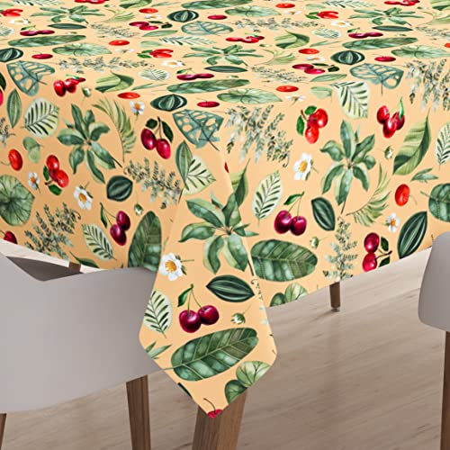 Encasa Polyester Bedruckte Tischdecke, Tischdecke aus Twill-Stoff, wasserabweisend, Länge 142x180 cm für rechteckigen Esstisch 4 to 6 Seater. Maschinenwaschbar, langlebig - Kirsche von Encasa