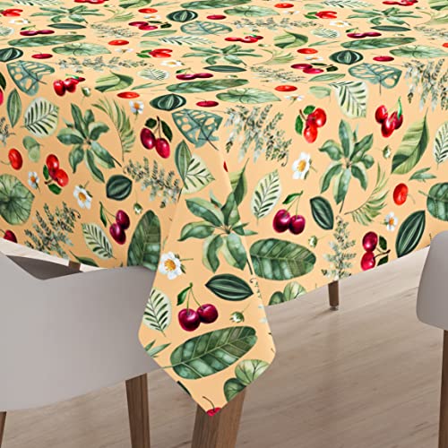 Encasa XO Polyester Bedruckte Tischdecke, Tischdecke aus Twill-Stoff, wasserabweisend, Länge 140x180 cm für rechteckigen Esstisch 4 to 6 Seater. Maschinenwaschbar, langlebig - Cherry von Encasa XO