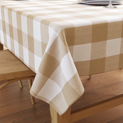 Encasa XO Baumwoll Quadratisch Tischdecke | (140x140 cm) | Buffalo Beige prüft | Tischdecke für Dekoration von Encasa XO