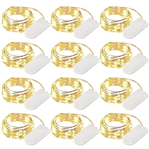 Encham 12 Stück Lichterketten aus Kupferdraht Warmweiß 2m 20 LED Batterie Knopfzelle Partybeleuchtung Weihnachtslichterkette für Party Hochzeiten Innen und Außen Weihnachtsdeko von Encham