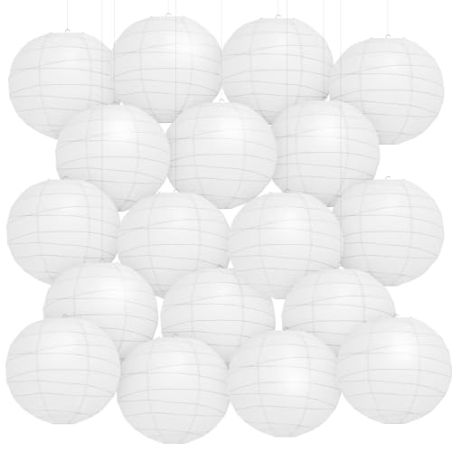 Encham 20 Stück Papierlaternen Weiß 30CM Groß Lampions Rund Lampenschirme für Hochzeitsdeko Feiertagen Hochzeiten Geburtstage Gartenparty Babyparty Deko weiß Party deko von Encham