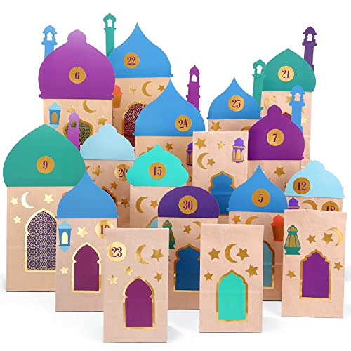 Encham Ramadan Geschenktüten Papiertüten 30 Stück Ramadankalender kinder Eid Mubarak DIY Kraftpapiertüten muslimischen deko Islam zuckerfest deko von Encham