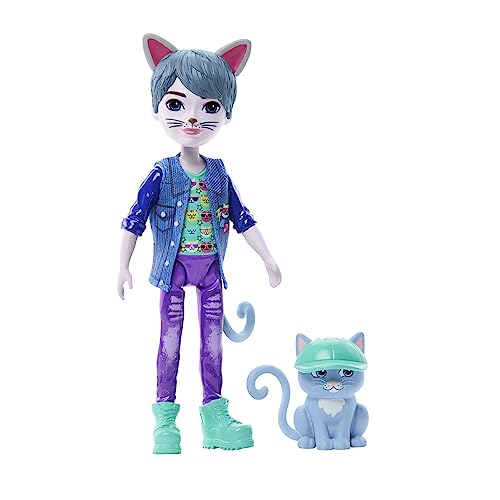 Enchantimals Glam Party Cole Cat Puppe - mit bestem Tierfreund Claw, Abnehmbarer Kleidung und Schuhen, für Mode- und Tierliebhaber ab 4 Jahren, HNT59 von Enchantimals