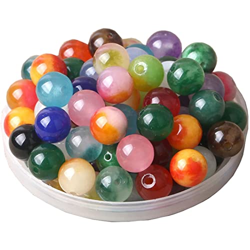 100 Stück Halbedelstein Runde 10mm Perlen, mit Quarzit Jade, Mischfarben Natürliche Edelsteine Perlen, Craft Perlen Schmuck Perlen, für Diy Schmuck Dekorationen Verwendet von Enco