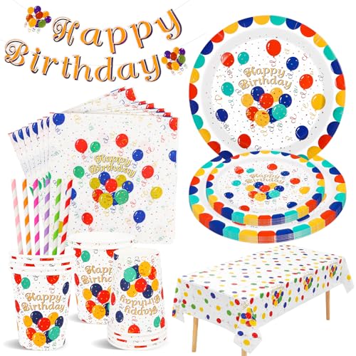 10 Gäste Happy Birthday Partygeschirr, 62 Stück Geburtstag Party Geschirr Set - Banner, Pappteller, Becher, Servietten, Tischdecke, Partygeschirr Set für Mädchen Jungen Kindergeburtstag 10 Gäste Happy Birthday Partygeschirr, 62 Stück Geburtstag Party Geschirr Set - Banner, Pappteller, Becher, Servietten, Tischdecke, Partygeschirr Set für Mädchen Jungen Kindergeburtstag von Encuryna