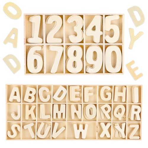 180 Stück Holzbuchstaben und Zahlen, 50 Pcs Holz Nummern 0-9 Zahlen und 130 Pcs Holz Großbuchstaben A-Z, Hoze Nummern und Buchstaben Set fur DIY Party Heim Dekoration Displays und Kinderlernen von Encuryna