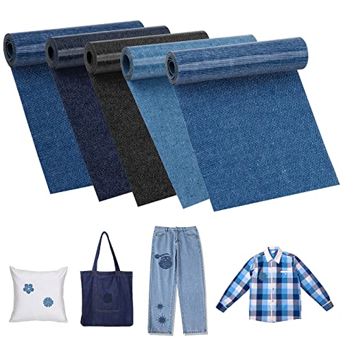 5 Rollen Jean Flicken zum Aufbügeln, 8 x 50cm Reparatur Patches, Kleidung Selbstklebende Bügelflicken, Denim Patches mit Nähzubehör, Aufbügelflicken für Jeans Kleidung Lochreparatur und Dekoration von Encuryna