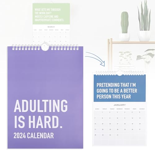 Adulting is Hard 2024 Kalender,Wandkalender Familienkalender 2024 Monatlicher Inspirierender Wandkalender,Personalisierter Notizblöcke Handgemachter Kreativer Kalender 2024 für aktive Haushalte von Encuryna