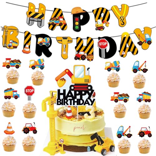 Baufahrzeug Cupcake Topper, Happy Birthday Banner, Cake Toppers Kuchendeckel, LKW Bagger Kuchen Dekorieren Auto Geburtstag Kuchen Topper für Kinder Mädchen Junge Geburtstag Party Muffin Deko Baufahrzeug Cupcake Topper, Happy Birthday Banner, Cake Toppers Kuchendeckel, LKW Bagger Kuchen Dekorieren Auto Geburtstag Kuchen Topper für Kinder Mädchen Junge Geburtstag Party Muffin Deko von Encuryna
