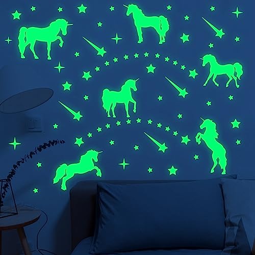 Einhorn Leuchtender Wandaufkleber, Einhorn Leuchtsticker Wandtattoo, Leuchtsterne Selbstklebend für Kinderzimmer Mädchen Babyzimmer Deko, Leuchtsticker Einhorn Wandsticker Dekorative Aufkleber von Encuryna