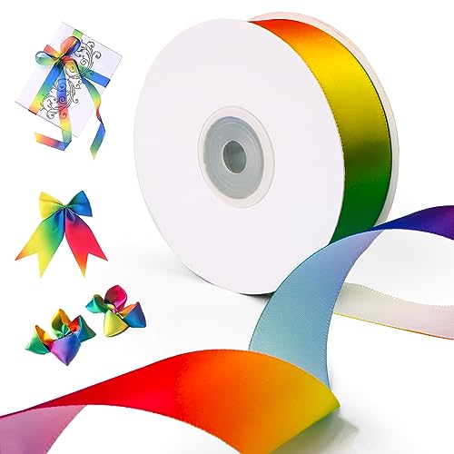 Encuryna Bunt Satinband, 1 Rollen 25mm x 22m Rainbow Schleifenband Dekoration, Regenbogen Stoffbänder Bänder Geschenkband Stoffband für Hochzeit Geschenkverpackungen (Regenbogen) von Encuryna