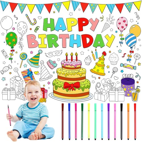Papier-Tischdecke zum Ausmalen für Kinder, Ausmaltischdecke Kinder, 110 x 80 cm Happy Birthday Bemalbare Tischdecke mit 12 Farbstifte, Kinder Ausmaltischdecke Maltischdecke für Kindergeburtstag Deko Papier-Tischdecke zum Ausmalen für Kinder, Ausmaltischdecke Kinder, 110 x 80 cm Happy Birthday Bemalbare Tischdecke mit 12 Farbstifte, Kinder Ausmaltischdecke Maltischdecke für Kindergeburtstag Deko von Encuryna
