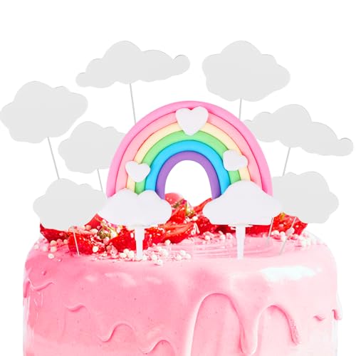 Tortendeko Geburtstag 13 Stück Regenbogen Kuchendeko Wolke Geburtstag Cake Topper Personalisierter Cupcake Topper Herz Wolke Geburtstag Kuchendeko für Kinder Mädchen Junge Geburtstag Baby Shower Party von Encuryna