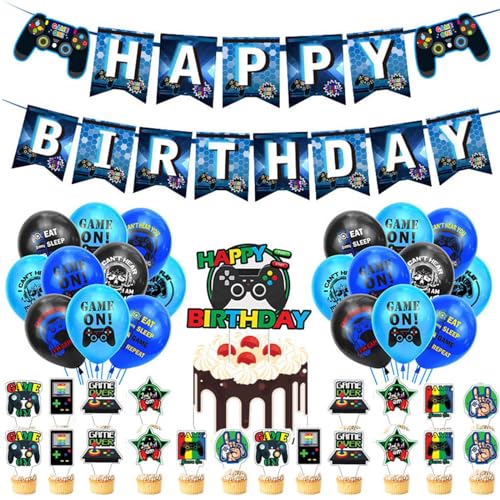 Videospiel Geburtstagsdeko,34 Stück Deko Geburtstag Junge Videospiel Party Dekoration,Gamer Deko Kindergeburtstag mit Happy Birthday Banner für 5 6 7 8 9 Jahre alte Jungen von Encuryna