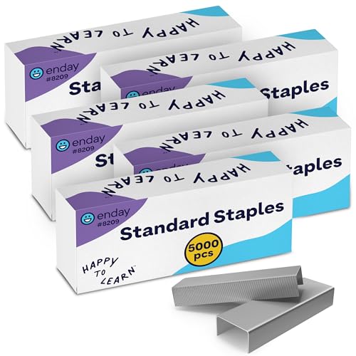 25.000 Standard-Klammern, 1/4 Zoll Länge, 210 pro Streifen, staufreie Keilspitze, Heftklammern für Hefter, Ersatz, passend für Standard-Heftgeräte, 5 Boxen mit je 5.000 Stück enday von Enday