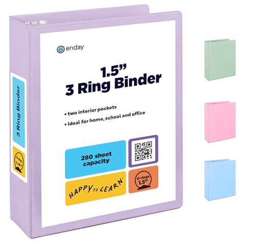 Enday 3,8 cm Ordner, lila – 3,8 cm 3-Ringbuch, runder Ring-Pastell mit transparentem Einband für Briefgröße 21,6 x 27,9 cm Papier und 2 Innentaschen, ideal für Schulbedarf, Büro und Zuhause Enday 3,8 cm Ordner, lila – 3,8 cm 3-Ringbuch, runder Ring-Pastell mit transparentem Einband für Briefgröße 21,6 x 27,9 cm Papier und 2 Innentaschen, ideal für Schulbedarf, Büro und Zuhause von Enday