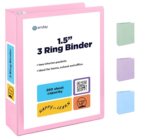 Enday 3,8 cm Ordner, rosa – 3,8 cm 3-Ringbuch, runder Ring-Pastell mit transparentem Einband für Briefgröße 21,6 x 27,9 cm Papier und 2 Innentaschen, ideal für Schulbedarf, Büro und Zuhause Enday 3,8 cm Ordner, rosa – 3,8 cm 3-Ringbuch, runder Ring-Pastell mit transparentem Einband für Briefgröße 21,6 x 27,9 cm Papier und 2 Innentaschen, ideal für Schulbedarf, Büro und Zuhause von Enday