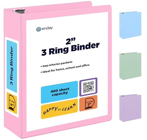 Enday 5,1 cm Ordner, rosa – 5,1 cm 3-Ringbuch, D-Ringbuch mit transparentem Einband für Briefgröße 21,6 x 27,9 cm Papier und 2 Innentaschen, ideal für Schulbedarf, Büro und Zuhause Enday 5,1 cm Ordner, rosa – 5,1 cm 3-Ringbuch, D-Ringbuch mit transparentem Einband für Briefgröße 21,6 x 27,9 cm Papier und 2 Innentaschen, ideal für Schulbedarf, Büro und Zuhause von Enday