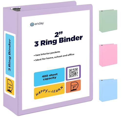 Enday 5,1 cm Ordner, violett – 5,1 cm 3-Ringbuch, D-Ringbuch mit transparentem Einband für Briefgröße 21,6 x 27,9 cm Papier und 2 Innentaschen, ideal für Schulbedarf, Büro und Zuhause Enday 5,1 cm Ordner, violett – 5,1 cm 3-Ringbuch, D-Ringbuch mit transparentem Einband für Briefgröße 21,6 x 27,9 cm Papier und 2 Innentaschen, ideal für Schulbedarf, Büro und Zuhause von Enday
