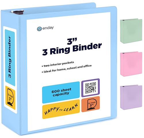 Enday 7,6 cm Ordner, Blau – 7,6 cm 3-Ringbuch, D-Ringbuch mit transparentem Einband für Briefgröße 21,6 x 27,9 cm Papier und 2 Innentaschen, ideal für Schulbedarf, Büro und Zuhause Enday 7,6 cm Ordner, Blau – 7,6 cm 3-Ringbuch, D-Ringbuch mit transparentem Einband für Briefgröße 21,6 x 27,9 cm Papier und 2 Innentaschen, ideal für Schulbedarf, Büro und Zuhause von Enday