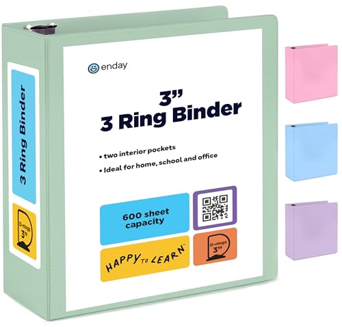 Enday 7,6 cm Ordner, Grün – 7,6 cm 3-Ringbuch, D-Ringbuch mit transparentem Einband für Briefgröße 21,6 x 27,9 cm Papier und 2 Innentaschen, ideal für Schulbedarf, Büro und Zuhause Enday 7,6 cm Ordner, Grün – 7,6 cm 3-Ringbuch, D-Ringbuch mit transparentem Einband für Briefgröße 21,6 x 27,9 cm Papier und 2 Innentaschen, ideal für Schulbedarf, Büro und Zuhause von Enday