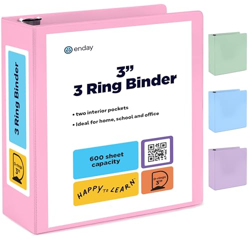 Enday 7,6 cm Ordner, rosa – 7,6 cm 3-Ringbuch, D-Ringbuch mit transparentem Einband für Briefgröße 21,6 x 27,9 cm Papier und 2 Innentaschen, ideal für Schulbedarf, Büro und Zuhause Enday 7,6 cm Ordner, rosa – 7,6 cm 3-Ringbuch, D-Ringbuch mit transparentem Einband für Briefgröße 21,6 x 27,9 cm Papier und 2 Innentaschen, ideal für Schulbedarf, Büro und Zuhause von Enday