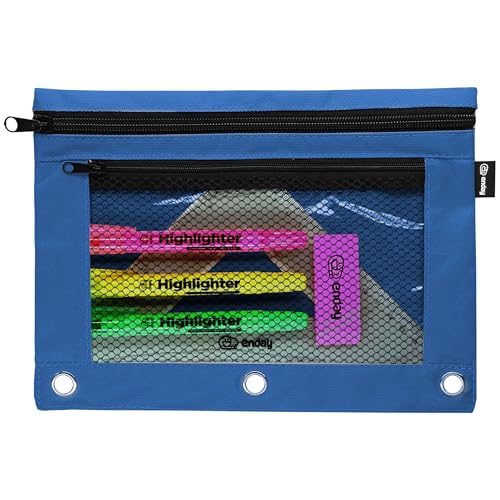 Enday Blaues Federmäppchen für 3-Ringbuch, Binder-Bleistifttasche, 3-Ring-Bleistifttasche für Ordner, Federmäppchen mit Reißverschluss, Federmäppchen für Ordner von Enday