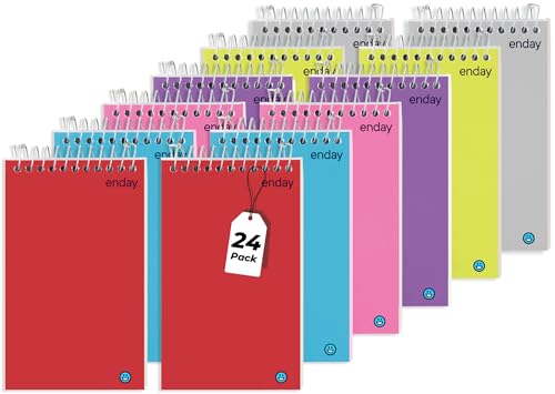 Enday Pocket Notebook, Small Notebooks 3x5 Top Bound Small Spiral Notebooks, Memo Pad for Home Office Accessories, 75 Sheets, Mini Notepad in Pink, Purple, Green, Blue, Red, Grey (24 Pack) von Enday