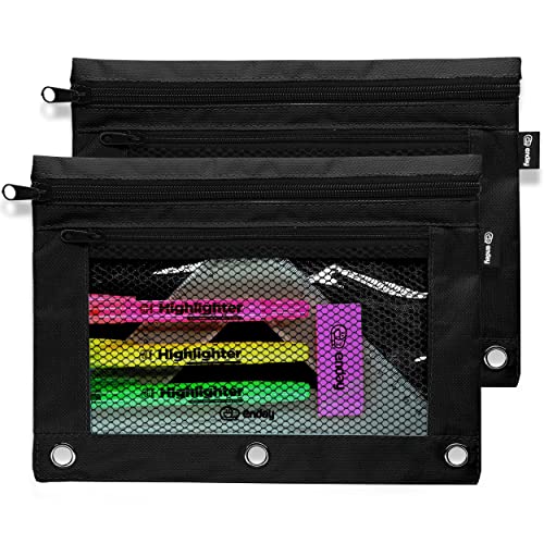 Enday Schwarzes Federmäppchen für 3-Ringbücher (2er-Pack), Federmäppchen mit 3 Ringen, Federmäppchen für Ordner, Federmäppchen, Federmäppchen mit Reißverschluss, Federmäppchen für Ordner von Enday