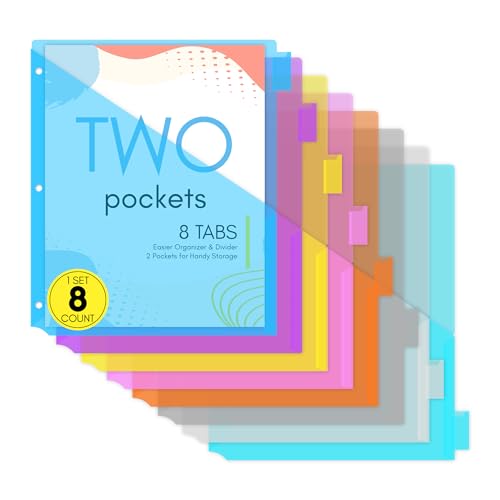 Enday Trennblätter mit Taschen für 3-Ringbuch, 8 Fächer, Kunststoff, mehrfarbig, 8 Stück mit Registern und Taschen von Enday